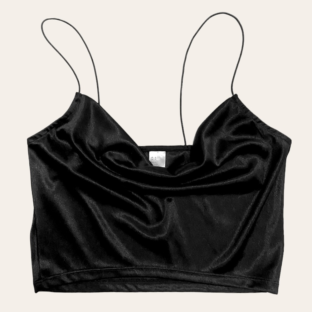 H&M Divided Black Satin Cowl Camisole Tank Top